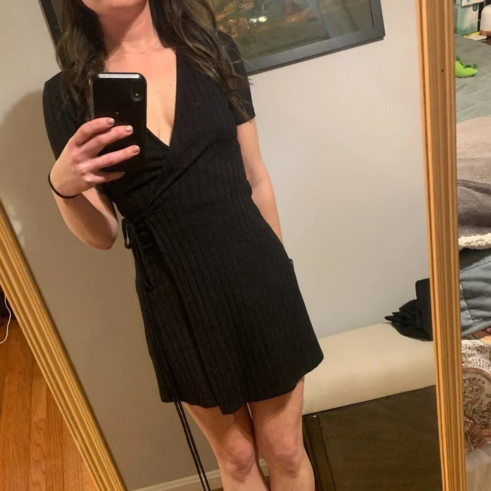 Zara Black Wrap Knit Mini Dress - Picture 1 of 3
